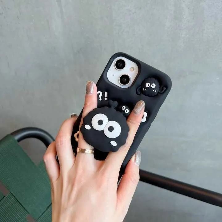  قاب گوشی عروسکی هپل مشکی سیلیکونی با پاپ آپ بزرگ ست شده