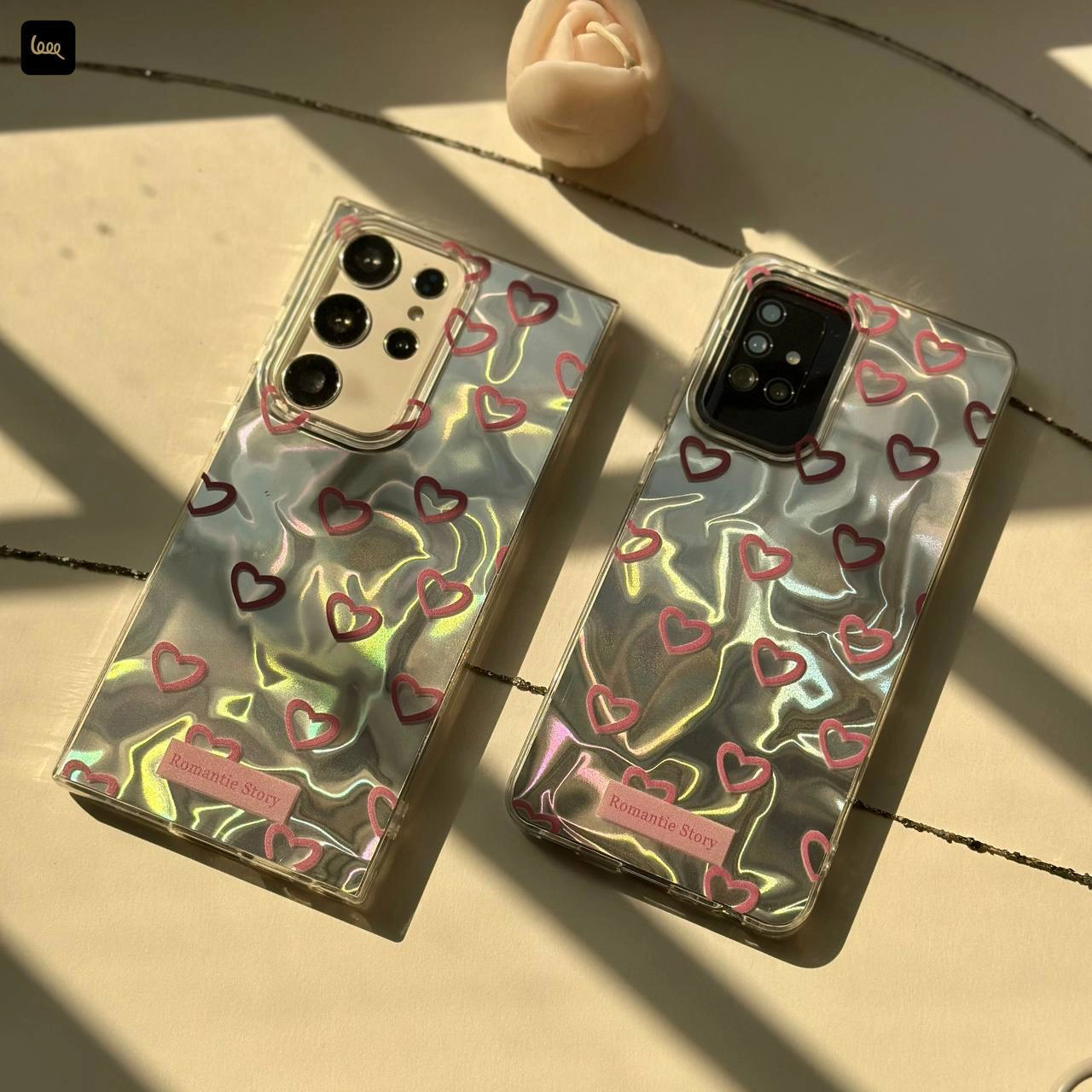 قاب گوشی قلبی Water Effect Heart با افکت موجی و قلب‌های صورتی روی گوشی سامسونگ