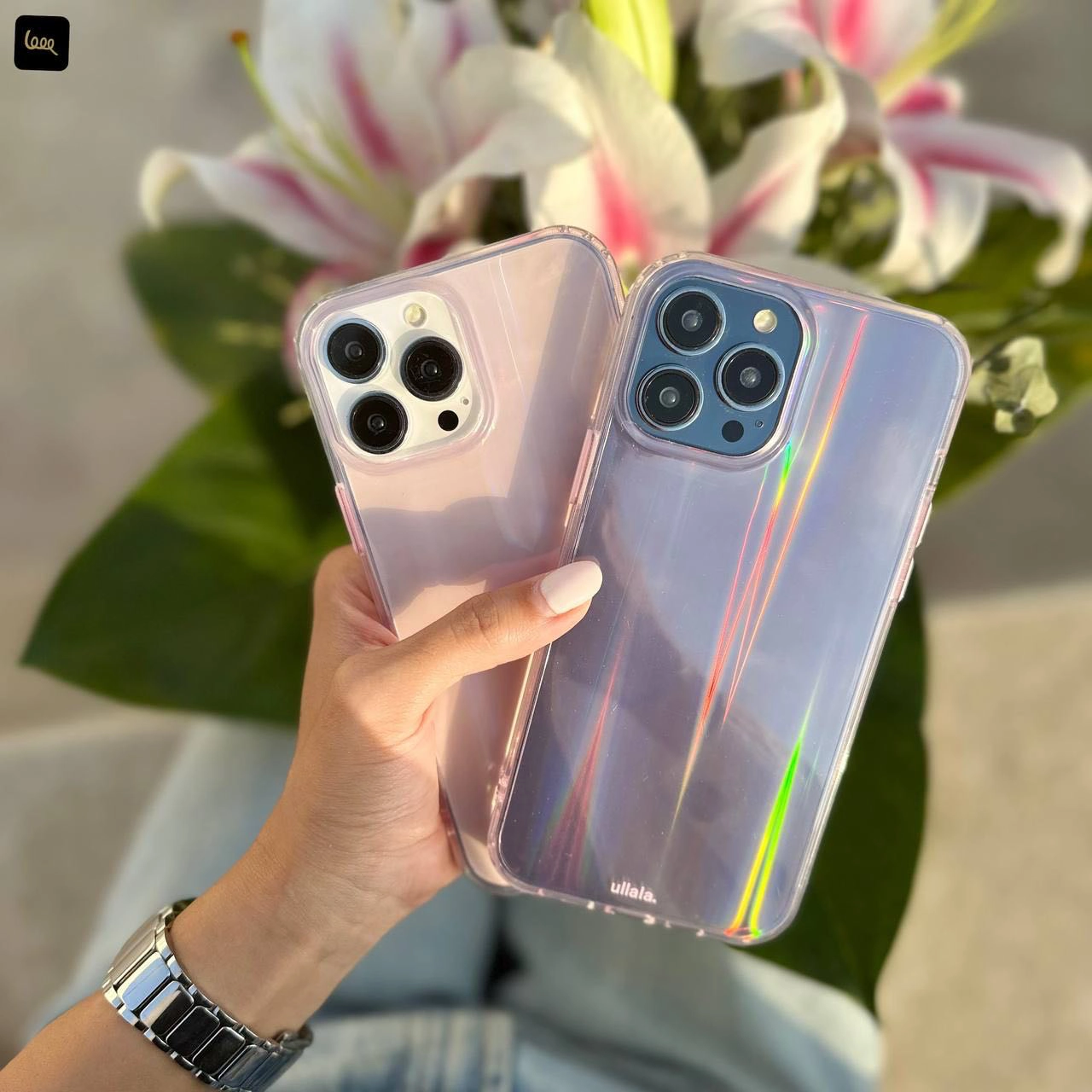  قاب آیفون Aurora Pink با افکت لیزری رنگین‌کمانی