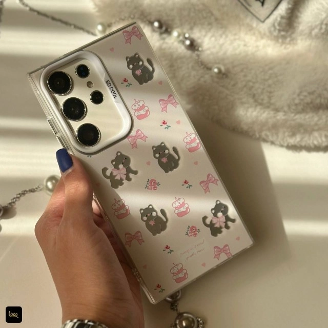 قاب گوشی طرح گربه فانتزی SoCool برای سامسونگ و شیائومی با طراحی قلب و پاپیون صورتی