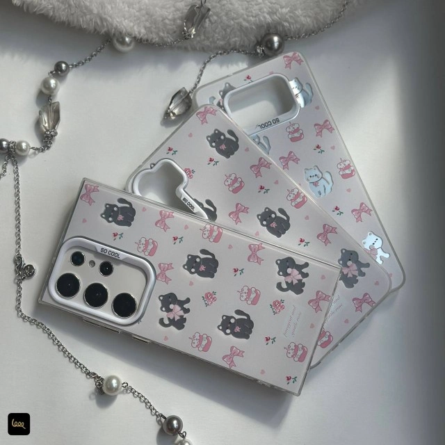 قاب گوشی طرح گربه فانتزی SoCool برای سامسونگ و شیائومی با طراحی قلب و پاپیون صورتی