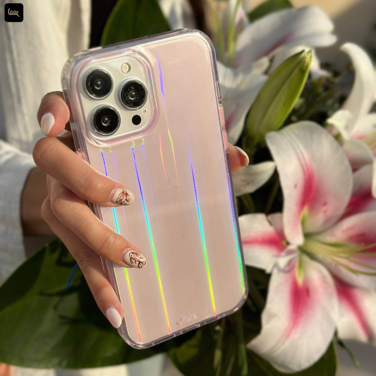  قاب آیفون Aurora Pink با افکت لیزری رنگین‌کمانی